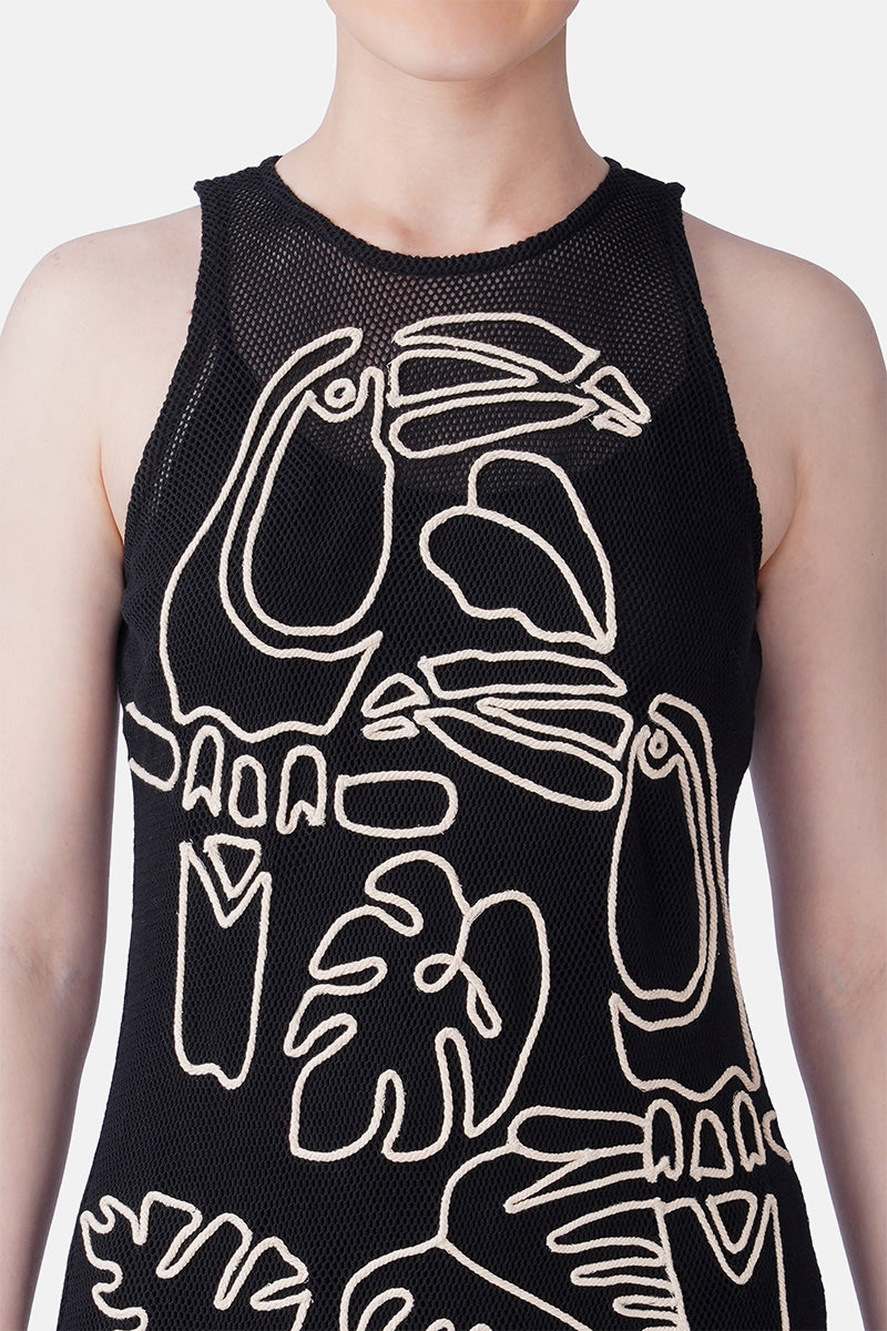 Black  Twined Dori Toucan Bodycon Dress