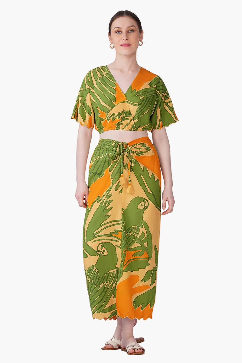 Lime Sun Toucan Printed Wrap Top | view 2