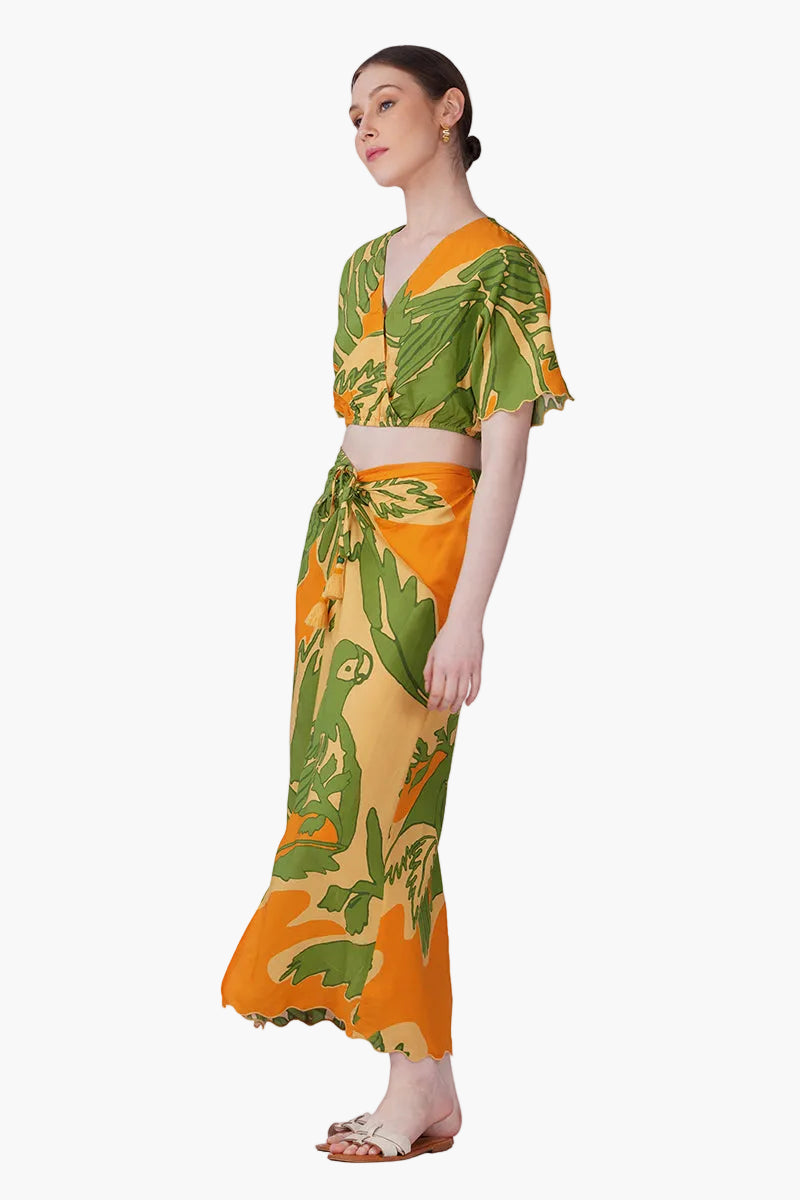 Lime Sun Toucan Printed Wrap Top | View 4