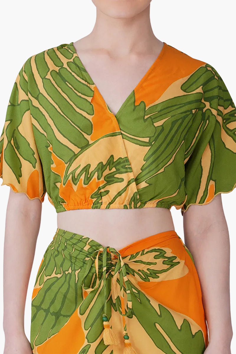 Lime Sun Toucan Printed Wrap Top | View 6