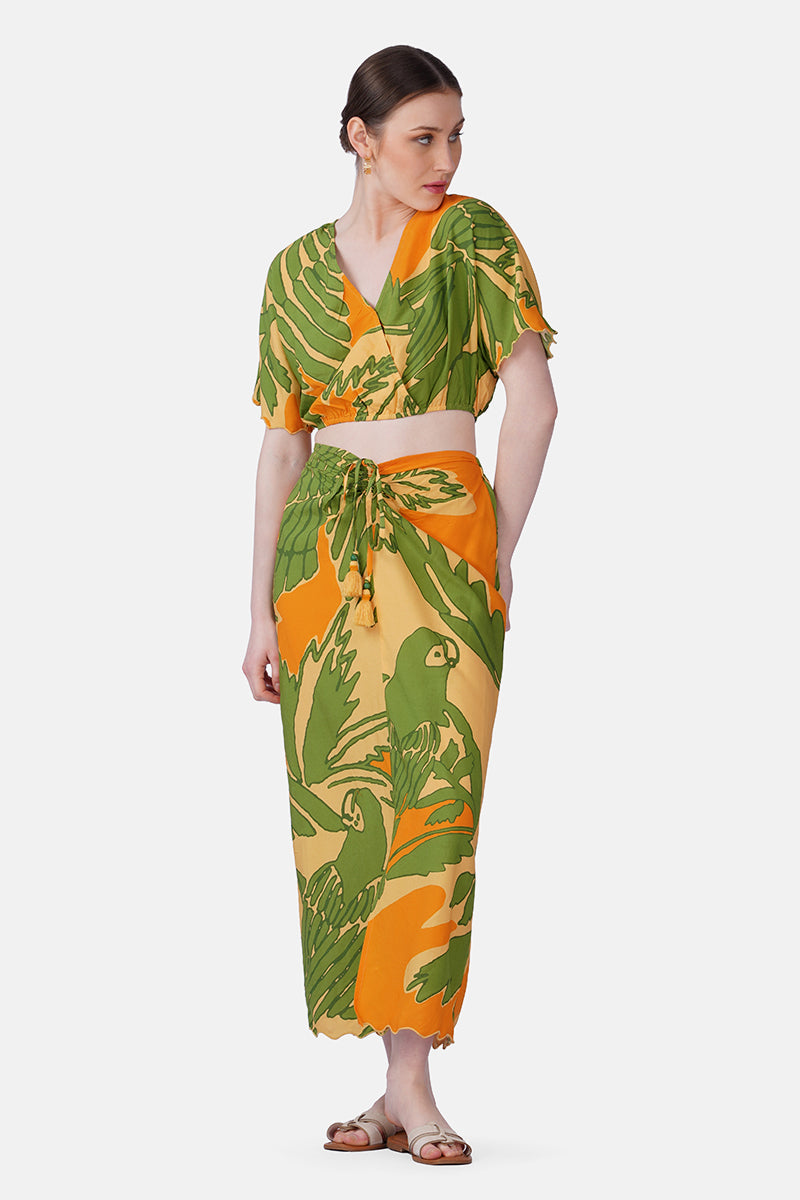 Lime Sun Tucan Printed Skirt