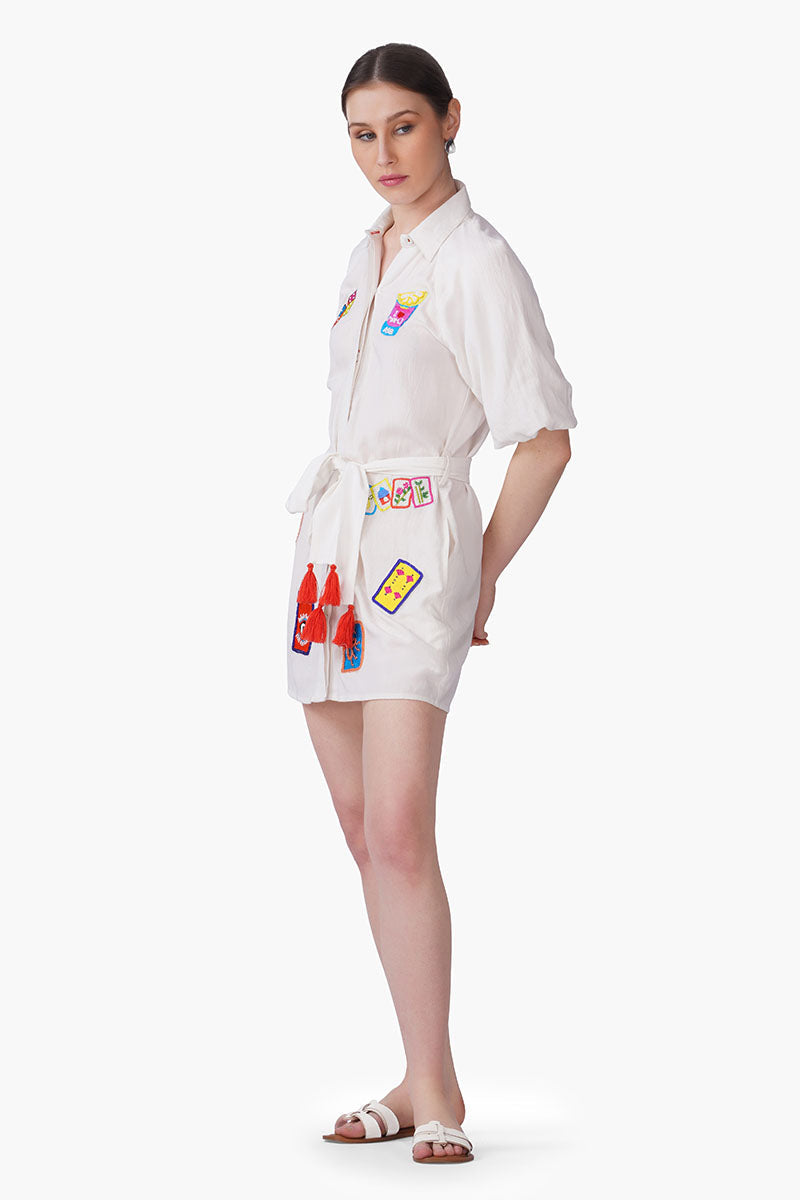 Mahjong Muse Embellished Short Dress | View 4