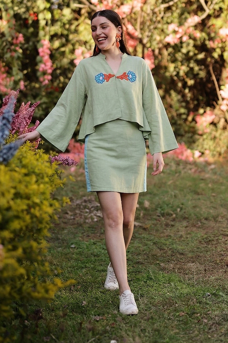 Green Shell Kissed Embroidered Top