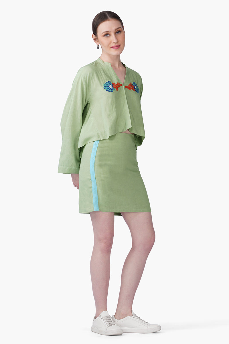 Green Shell Kissed Embroidered Top | View 3