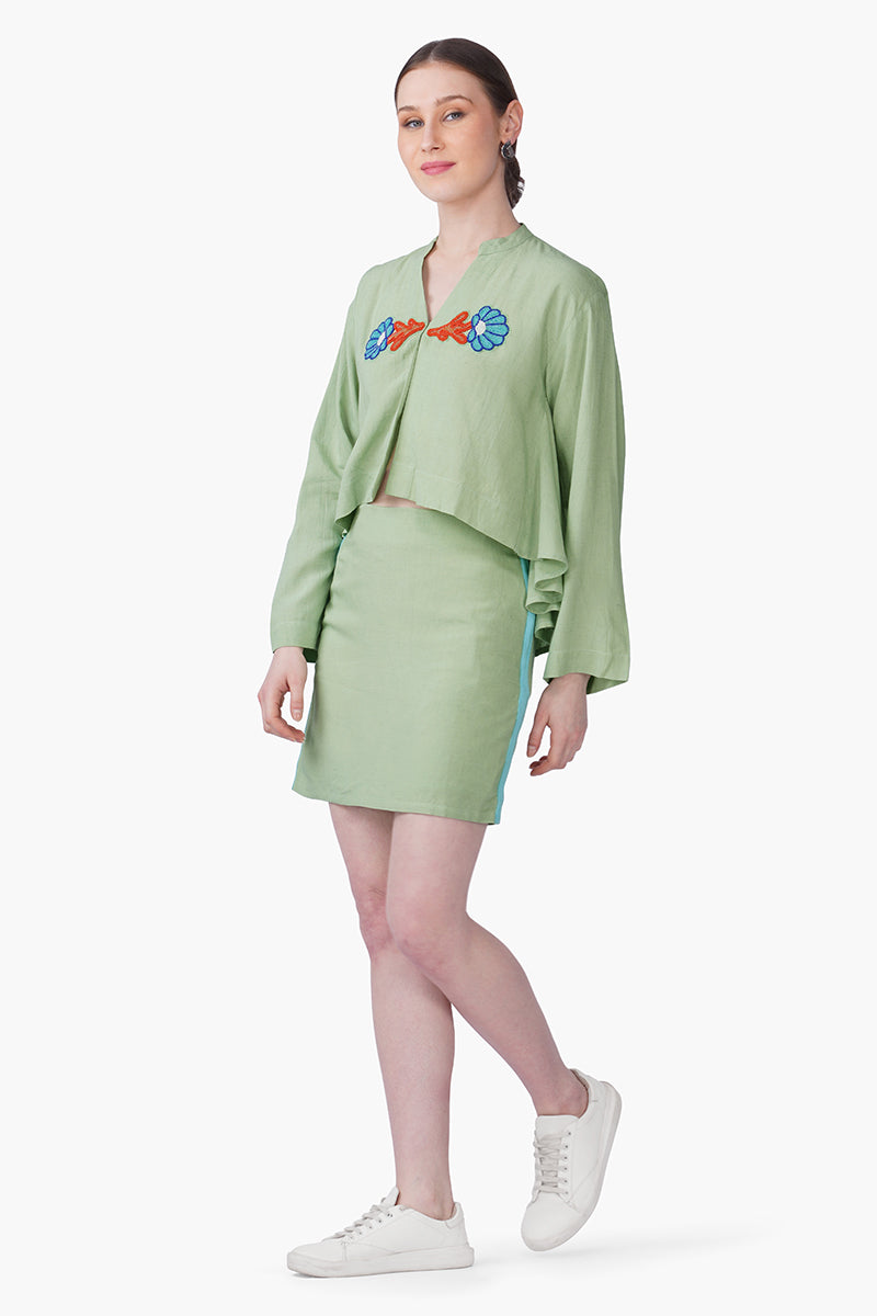 Green Shell Kissed Embroidered Top