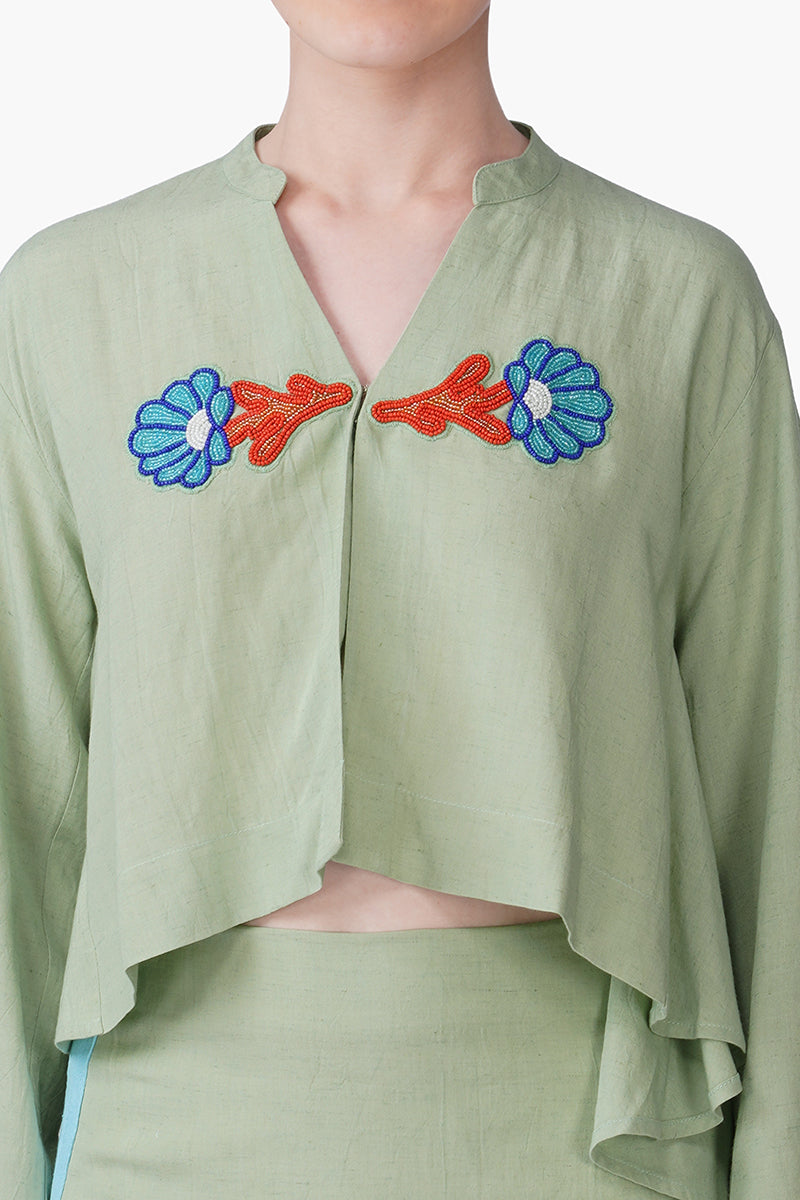 Green Shell Kissed Embroidered Top