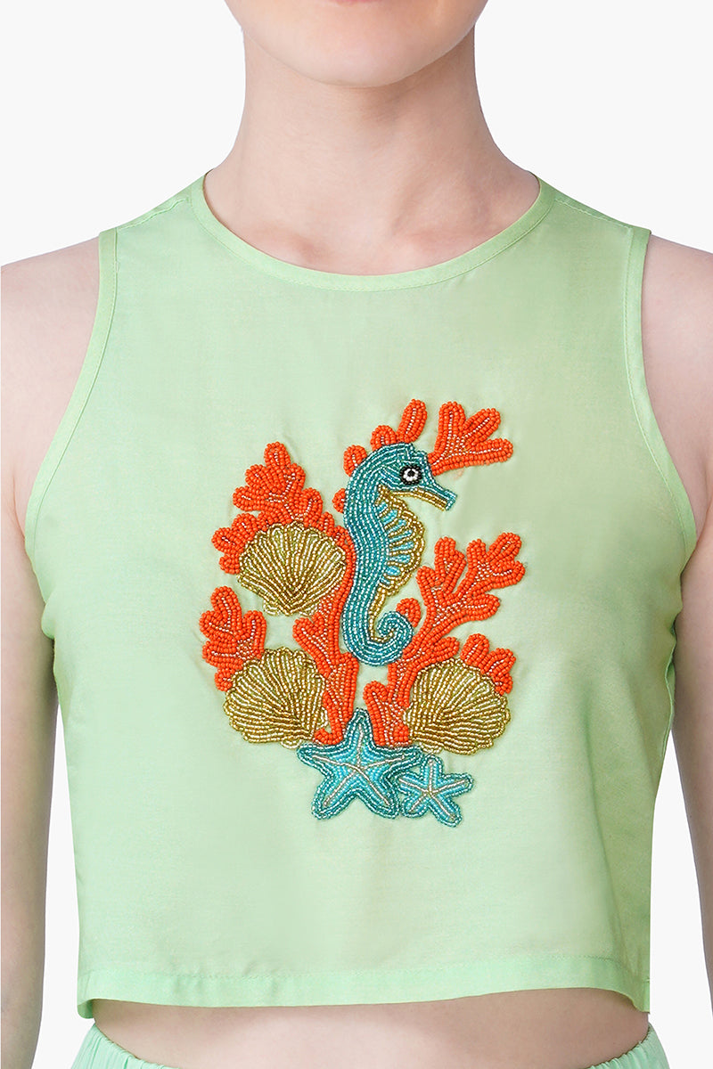 Under The Green Seahorse Embellished Top | View 6