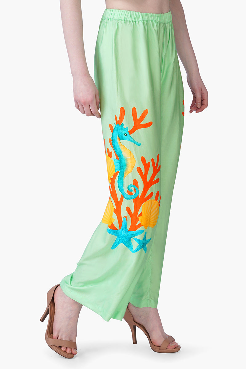 Under The Green Sea Horse Printed Pants