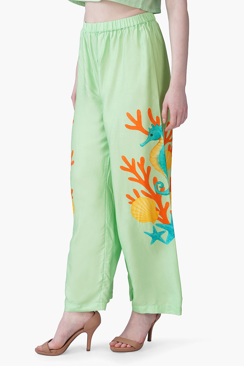 Under The Green Sea Horse Printed Pants | View 3