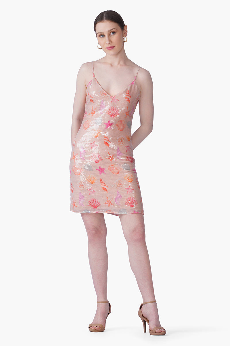 Peach Sequinned Shores Bodycon Dress