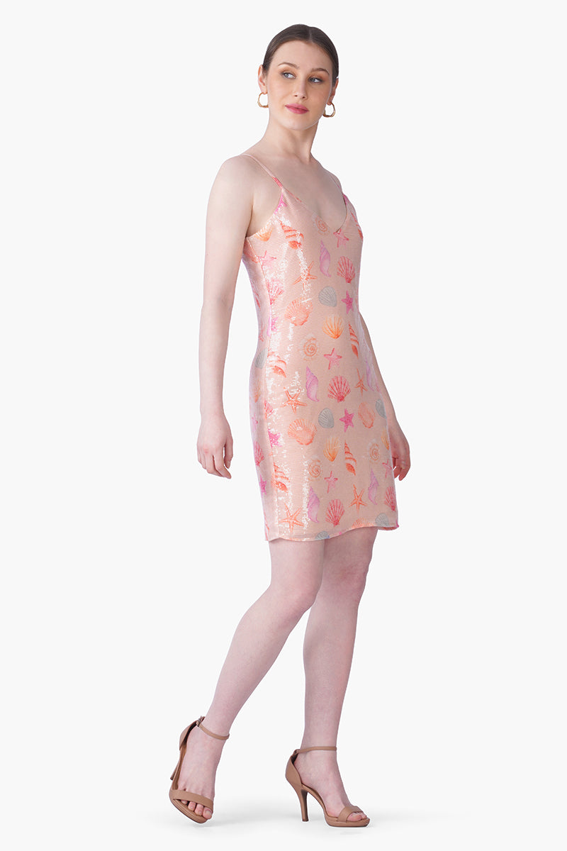 Peach Sequinned Shores Bodycon Dress | View 3