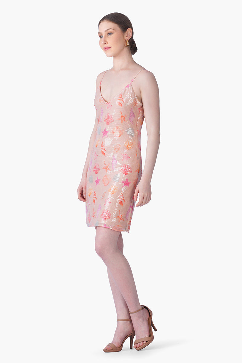 Peach Sequinned Shores Bodycon Dress | View 4