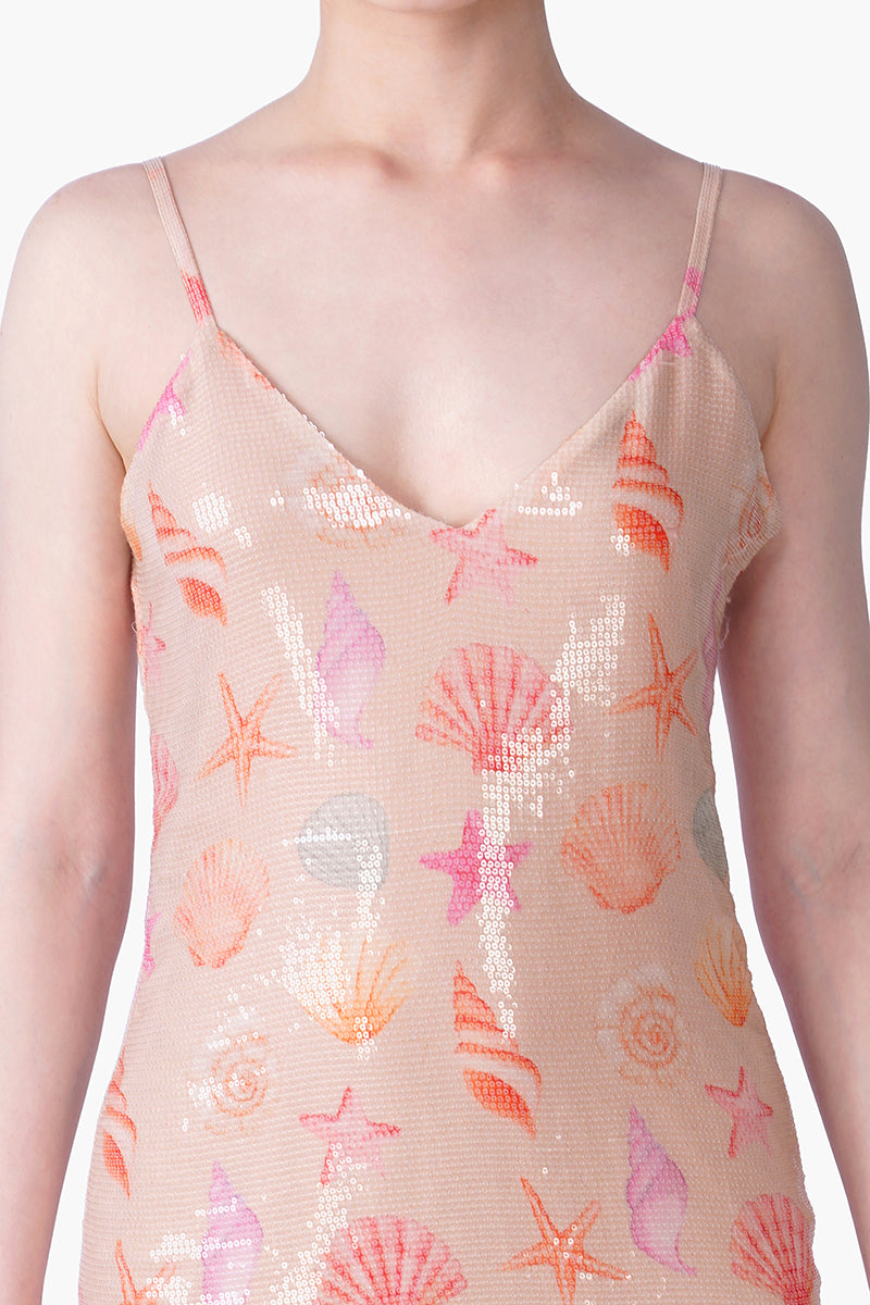 Peach Sequinned Shores Bodycon Dress | View 6