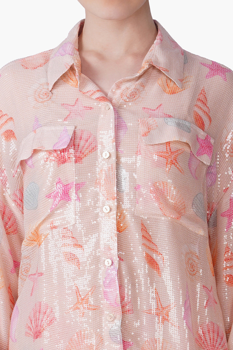 Peach Sequinned Shores Shirt