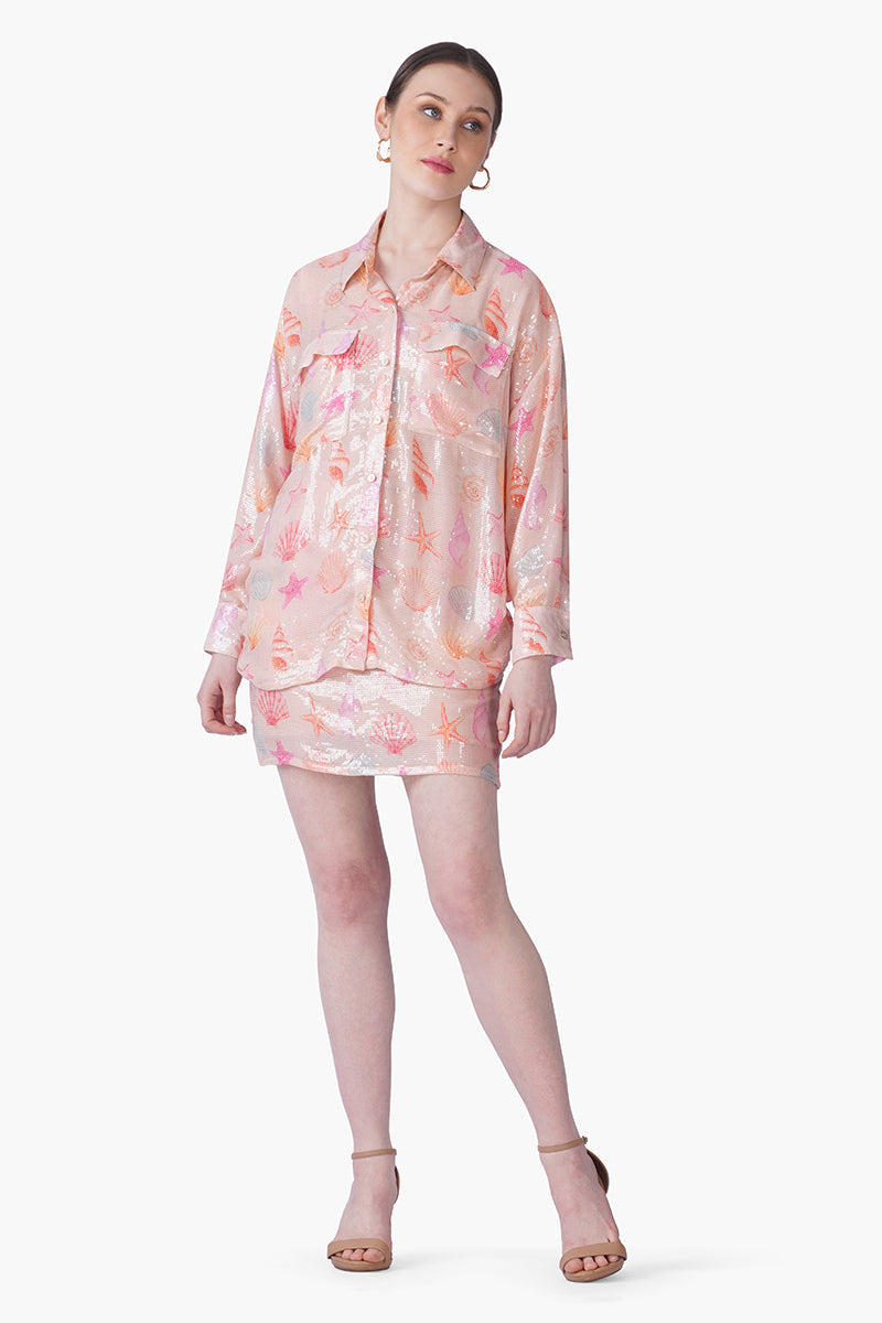 Peach Sequinned Shores Shirt