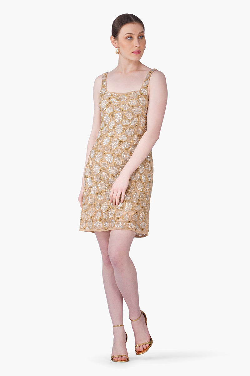 Golden Shell Glam Embroidered Short Dress | view 2