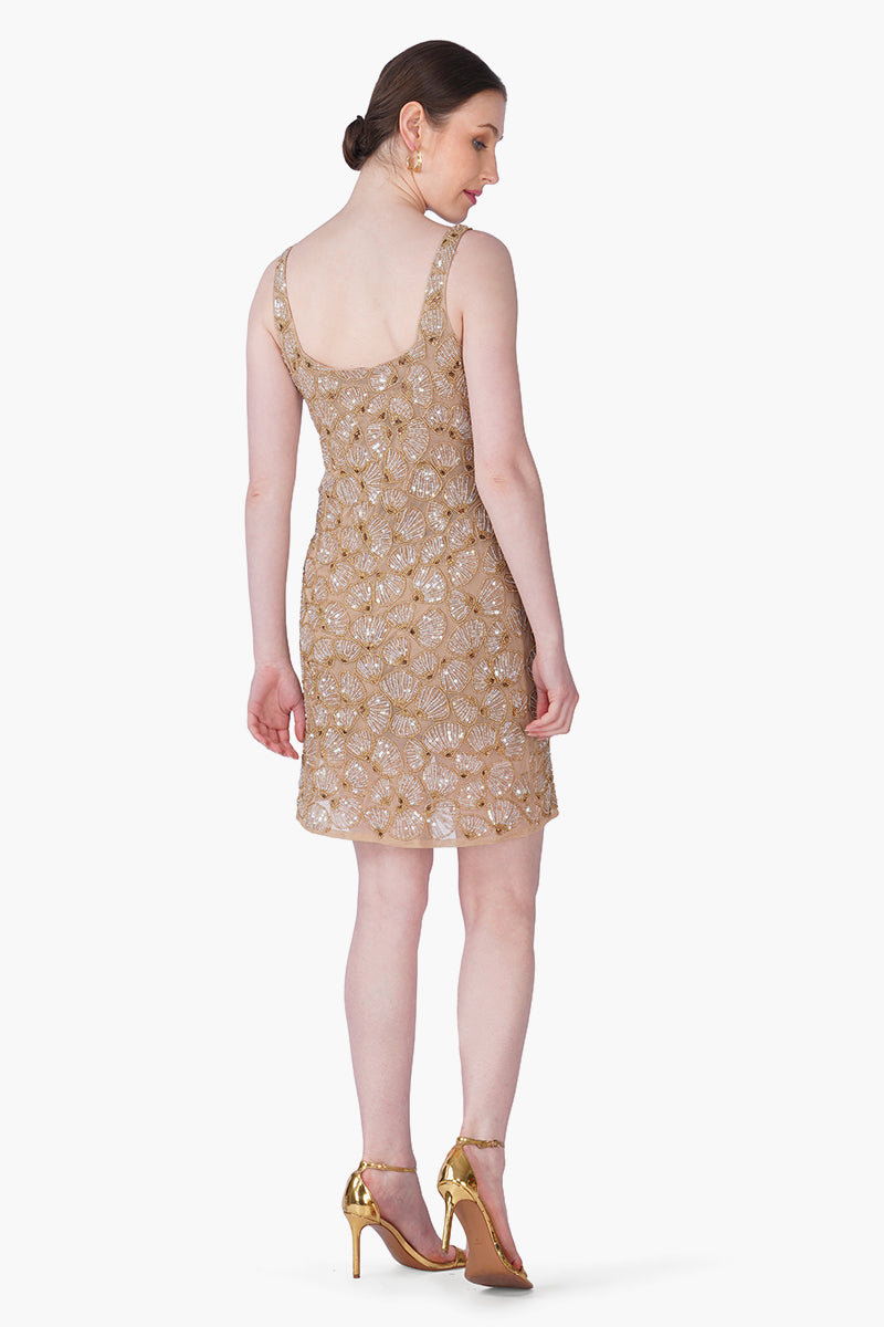 Golden Shell Glam Embroidered Short Dress