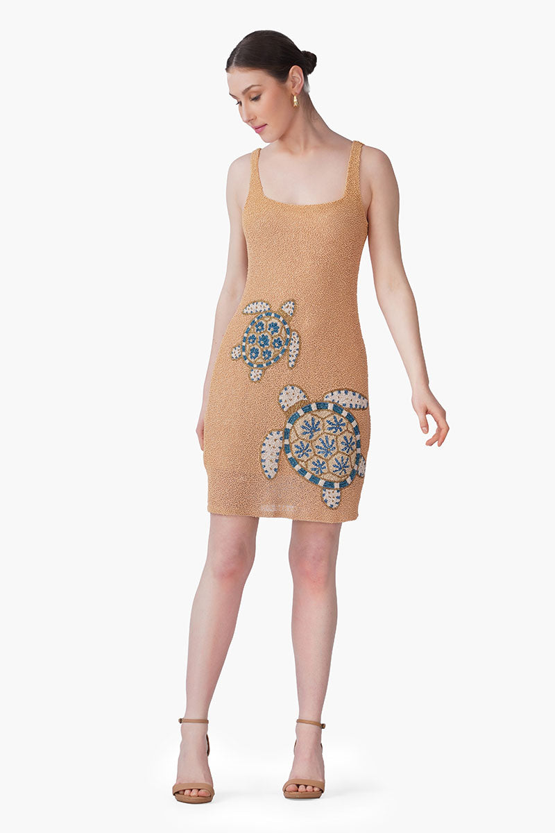 Ocean Turtle Embroidered Bodycon Dress