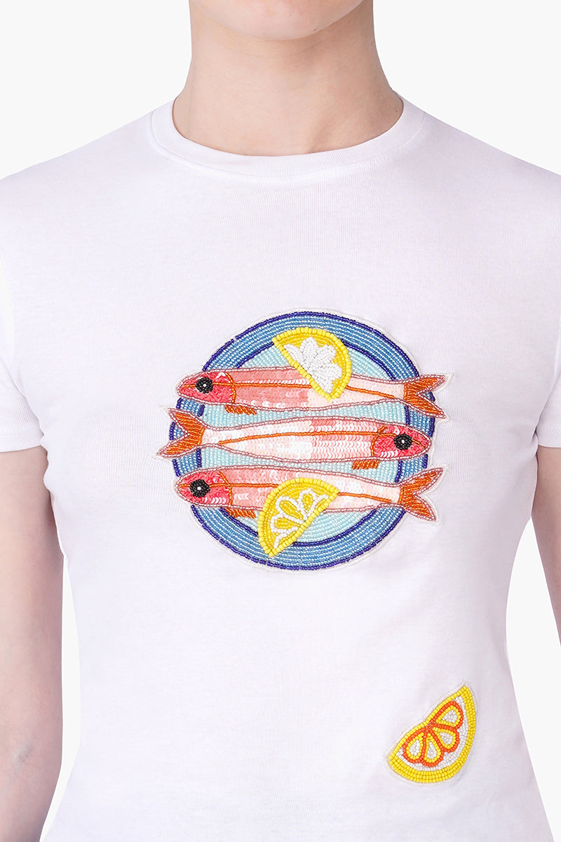 Sea Story Sardine Embellished T-Shirt