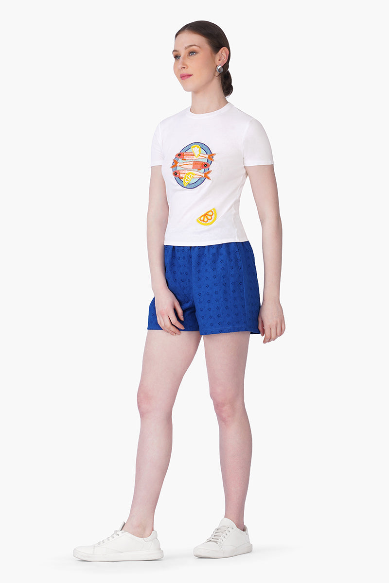 Marine Blue Schiffli Shorts