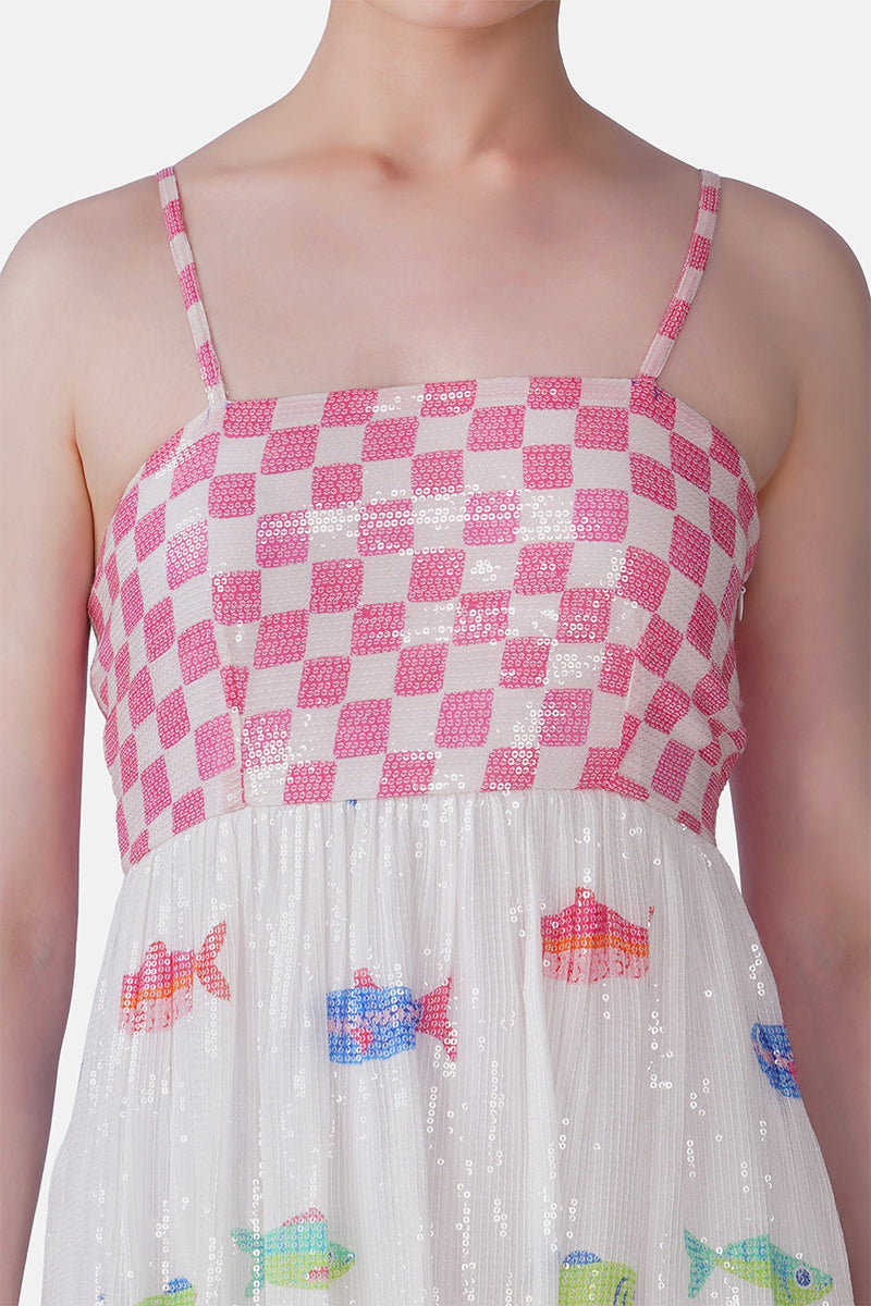 Salt And Sea Sequined Fish Printed Short Dress