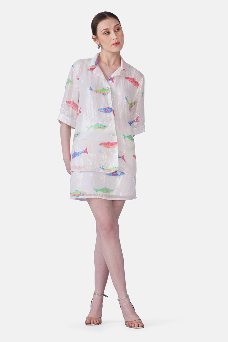fish print dress shirt Koi Fish Print Shirt S/S: Blue