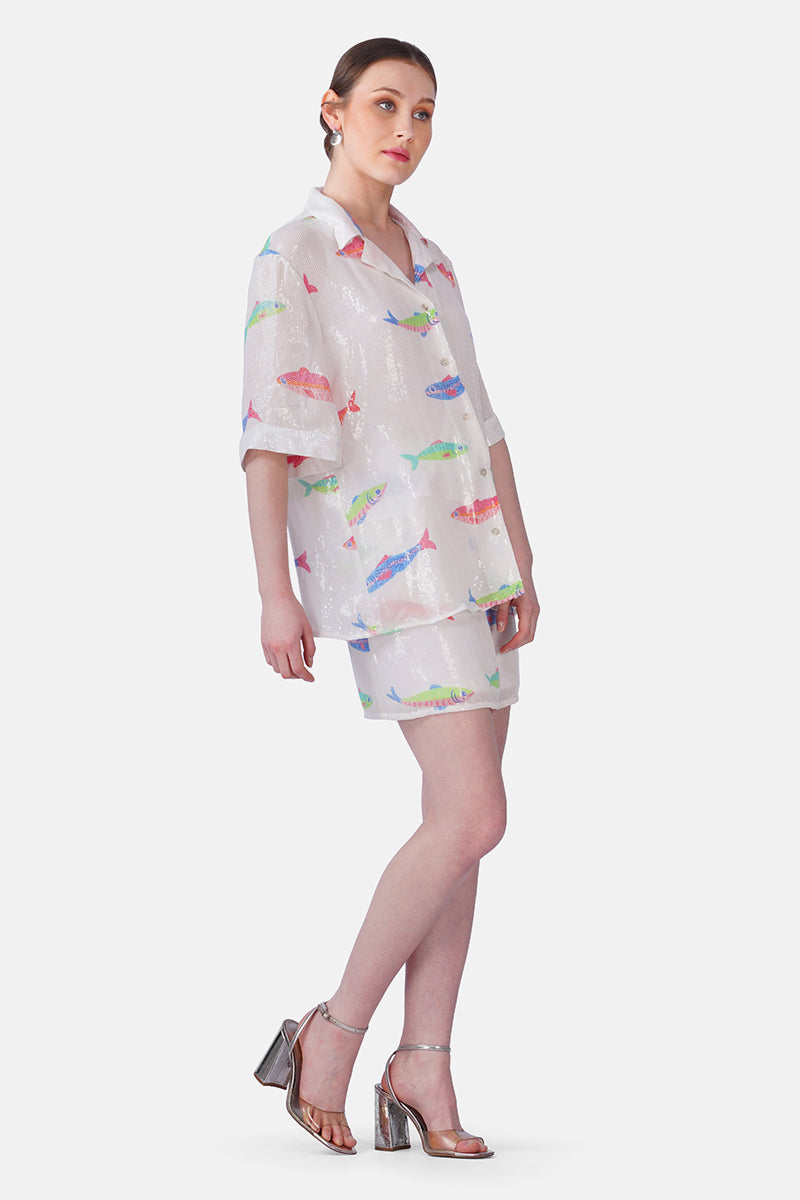 Salt And Sea Sequined Fish Printed Shirt | View 4