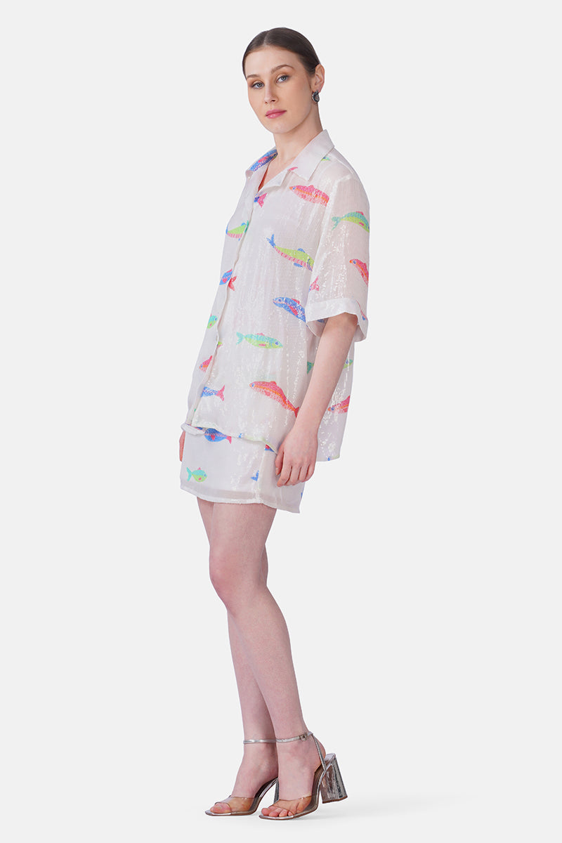 Salt And Sea Sequined Fish Printed Shirt