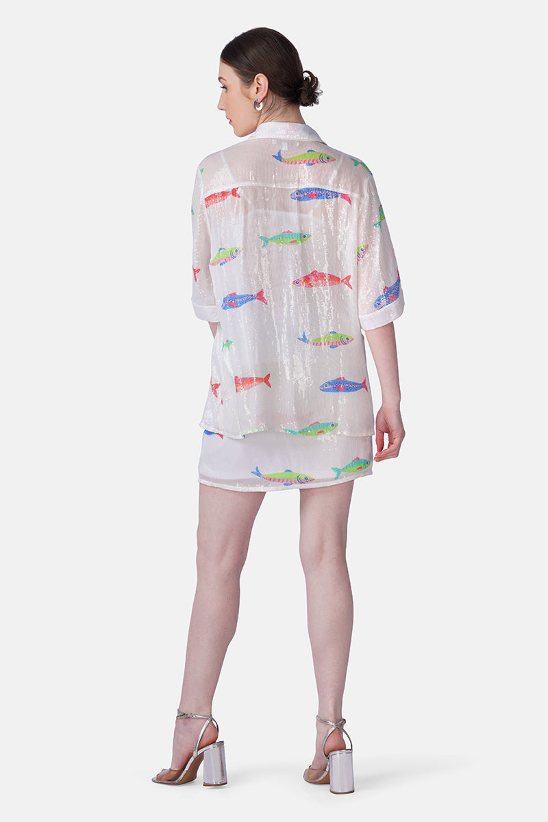 Salt And Sea Sequined Fish Printed Shirt