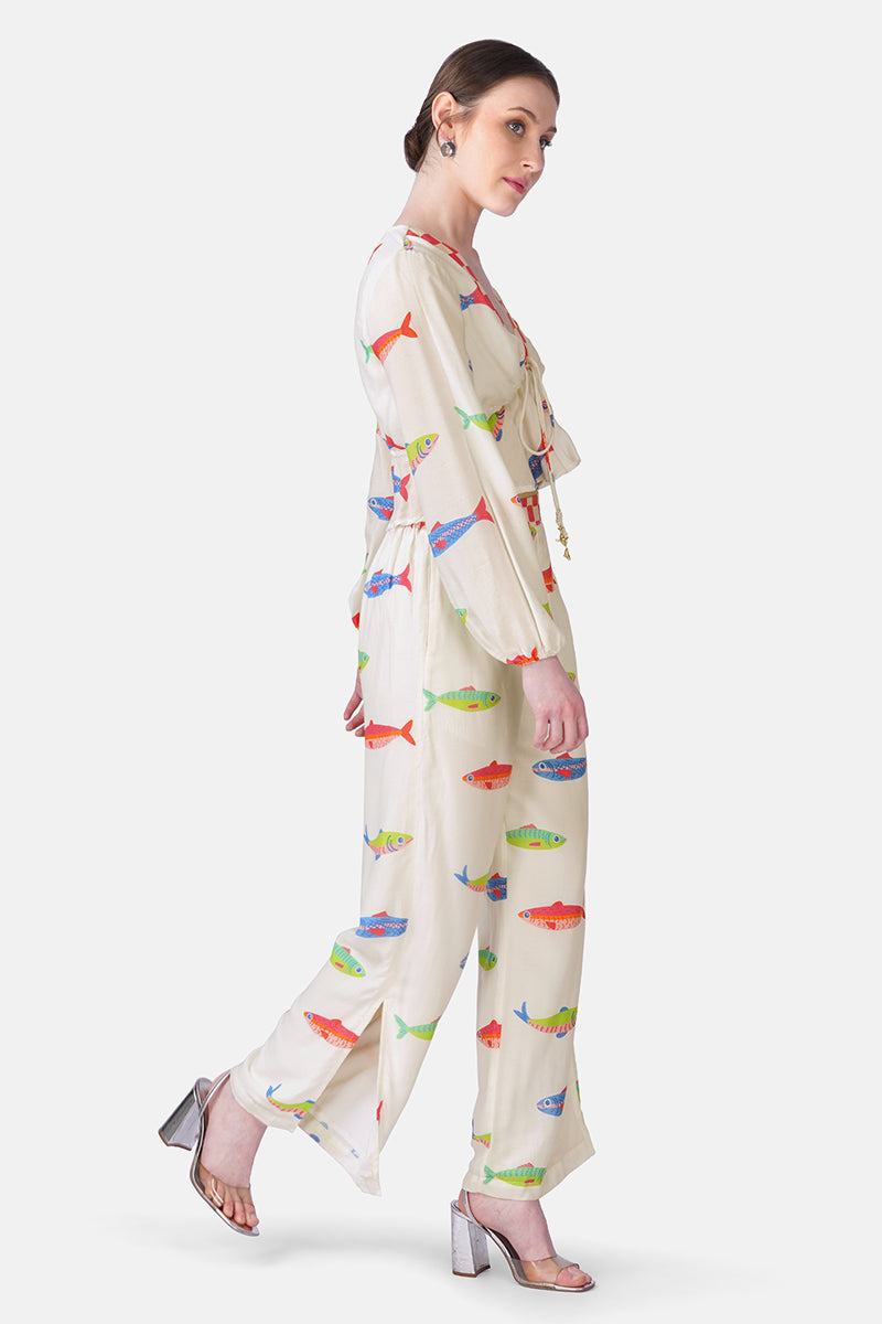 Hand-Drawn Fish Printed Crop Top | View 4