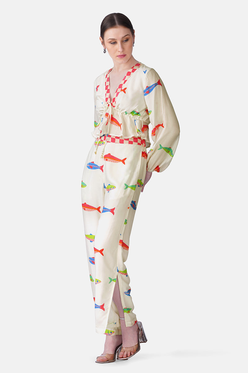 Hand-Drawn Fish Printed Crop Top | View 3