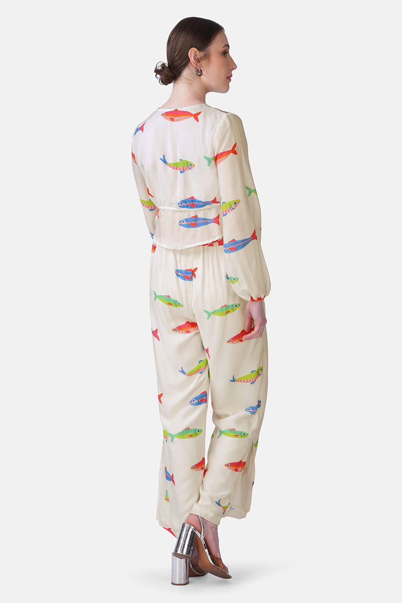 Hand-Drawn Fish Printed Crop Top | View 5