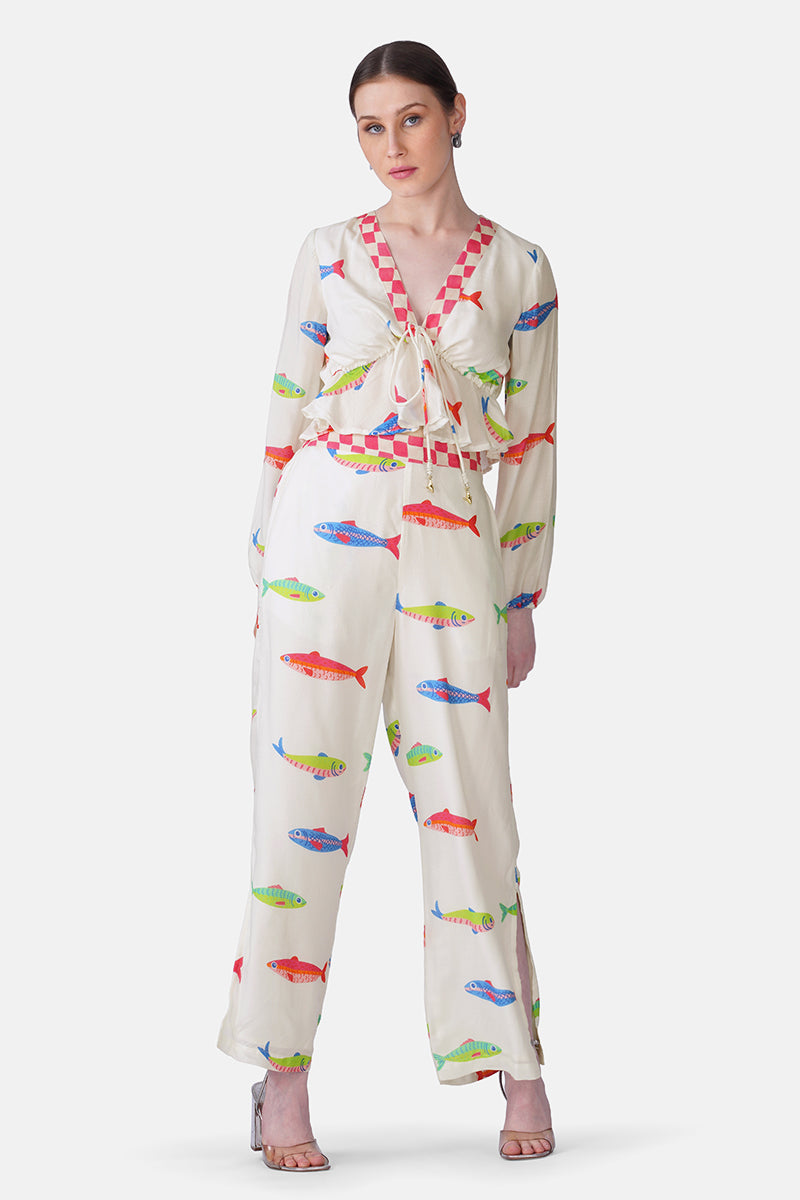 Hand-Drawn Fish Printed Pants | view 1