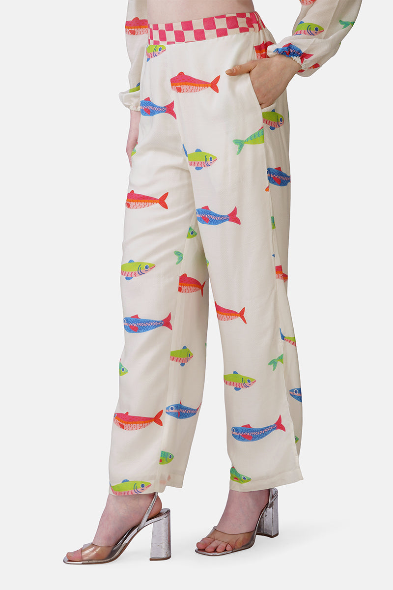 Hand-Drawn Fish Printed Pants | View 3