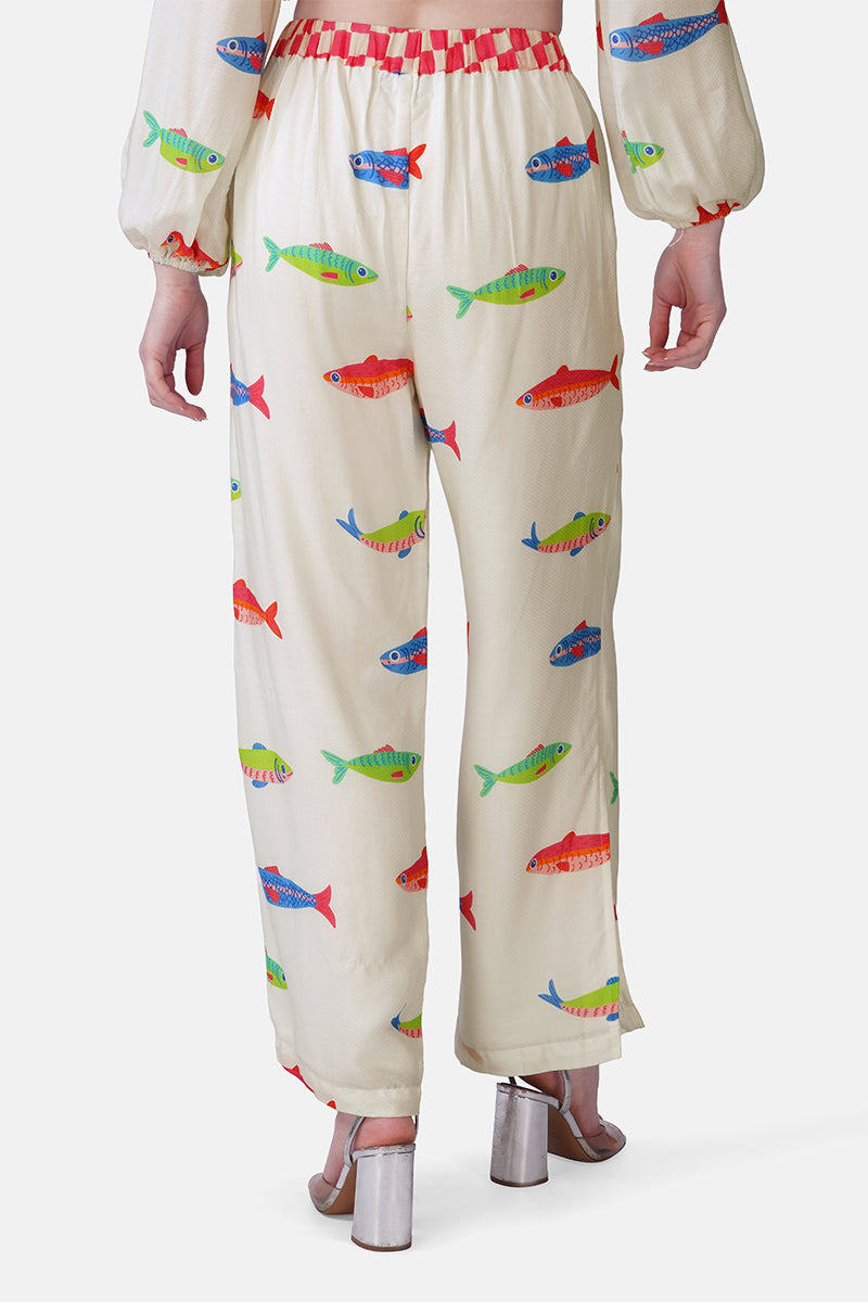 Hand-Drawn Fish Printed Pants