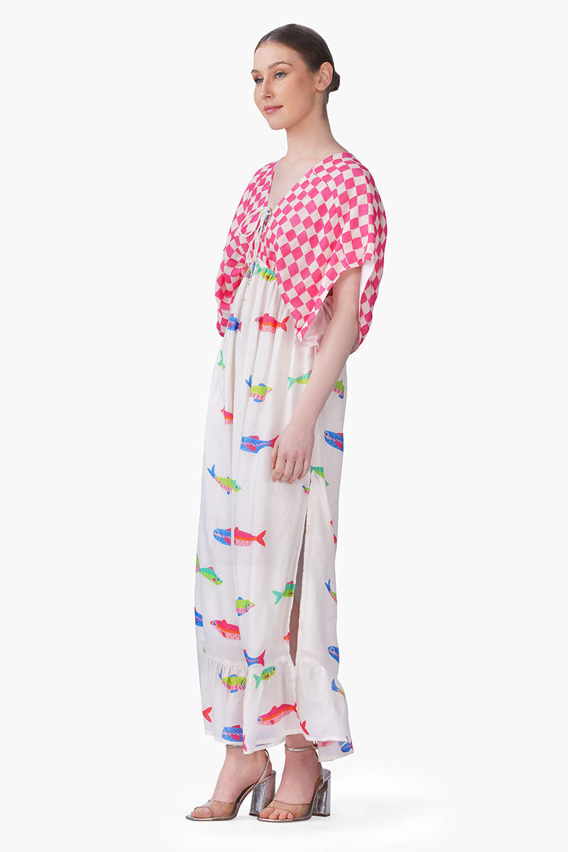 Hand-Drawn Fish Printed Maxi Dress | View 4