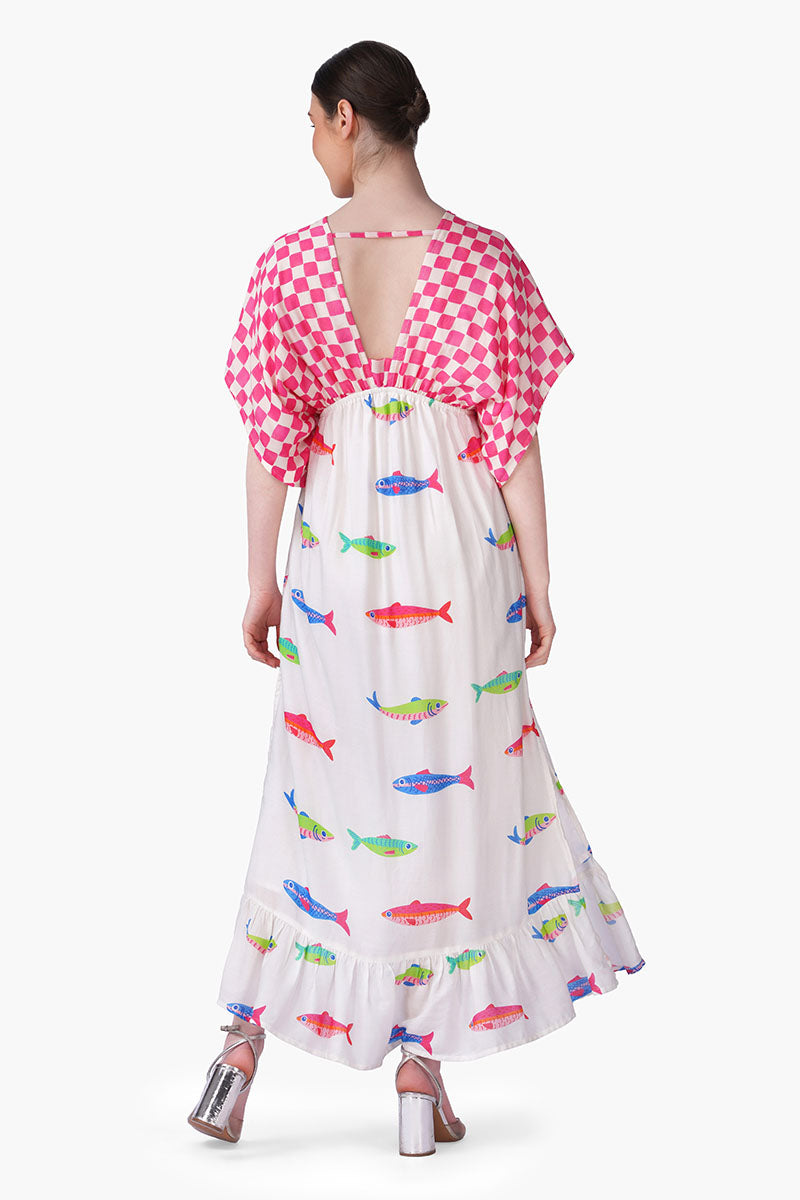 Hand-Drawn Fish Printed Maxi Dress | View 5