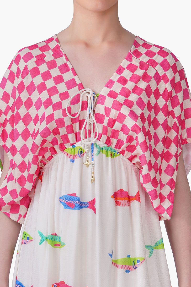 Hand-Drawn Fish Printed Maxi Dress | View 6