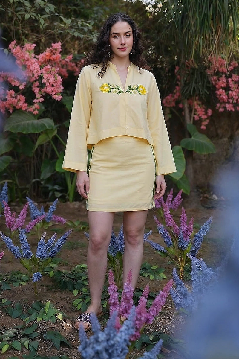 Lemonade Embroidered Yellow Flared Top | view 1