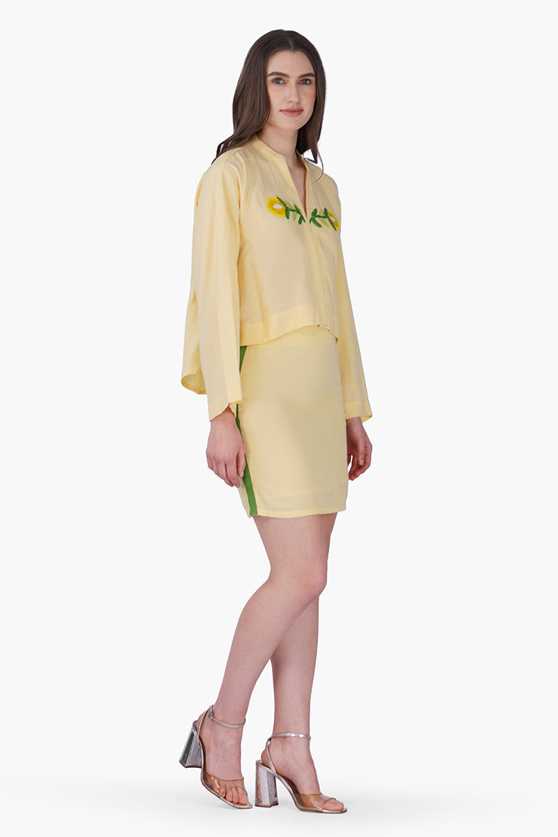 Lemonade Embroidered Yellow Flared Top