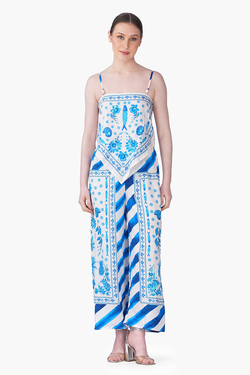 Porcelain Tide Fish Embellished Pants