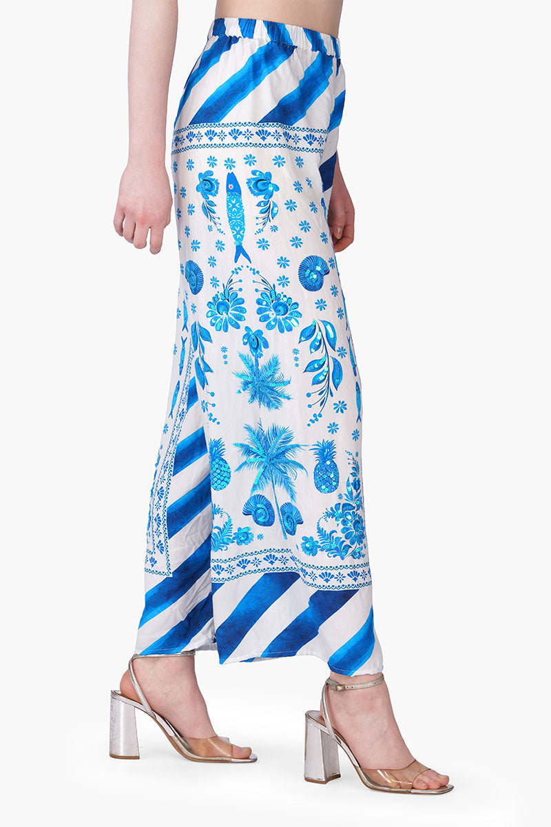 Porcelain Tide Fish Embellished Pants