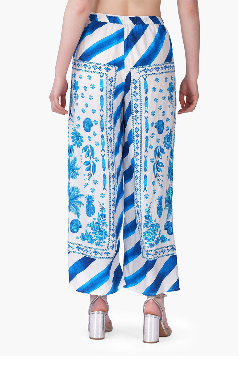 Porcelain Tide Fish Embellished Pants