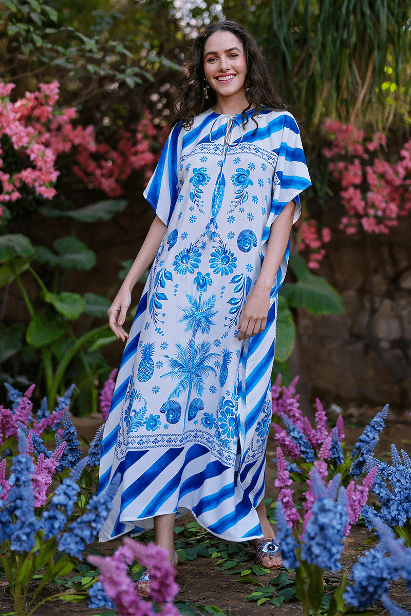 Porcelain Tide Fish Embellished Kaftan | view 1