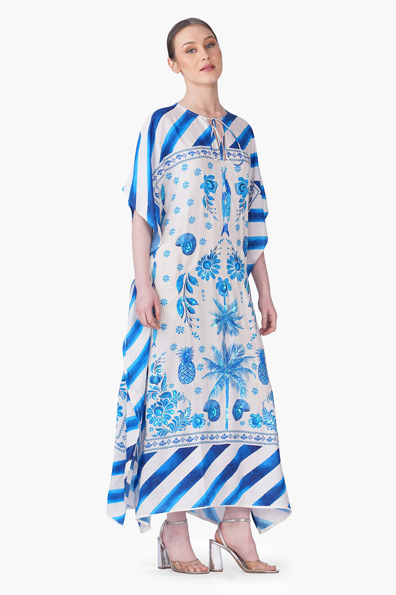 Porcelain Tide Fish Embellished Kaftan