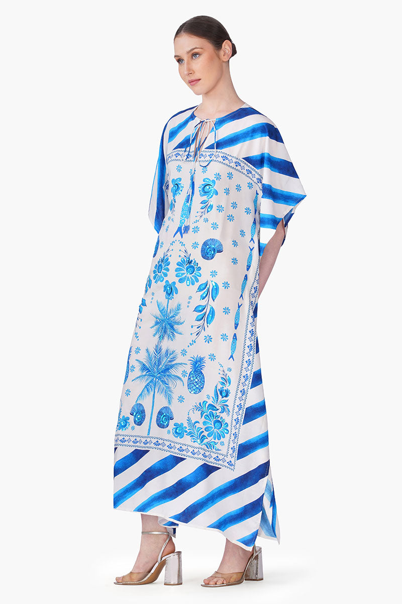 Porcelain Tide Fish Embellished Kaftan