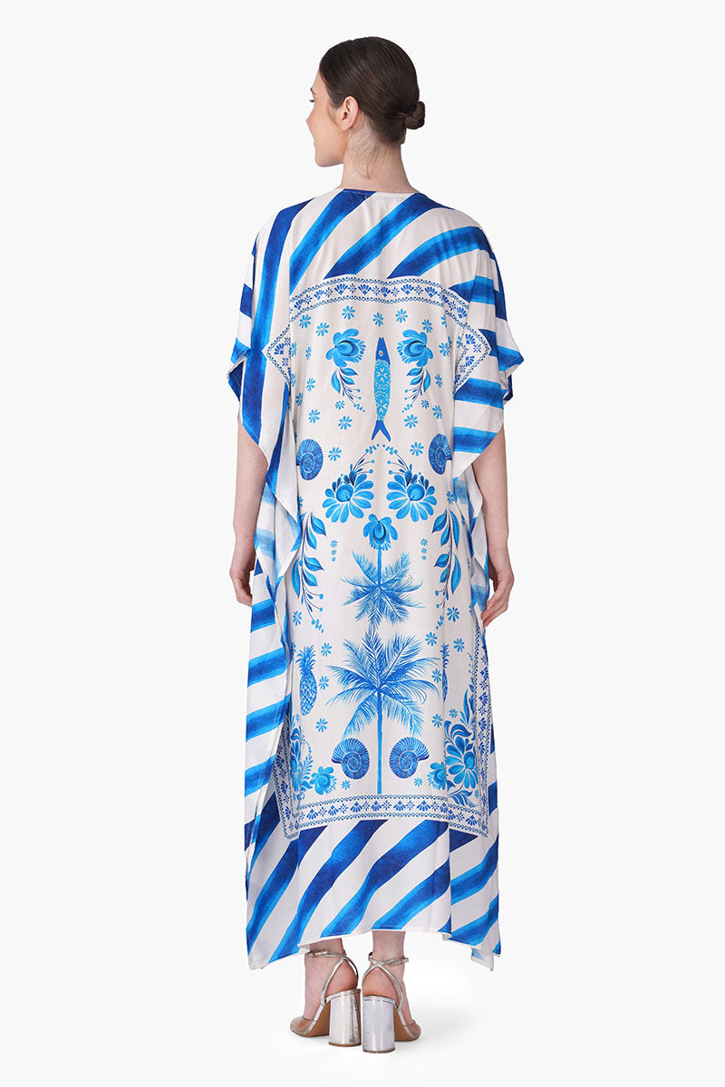 Porcelain Tide Fish Embellished Kaftan