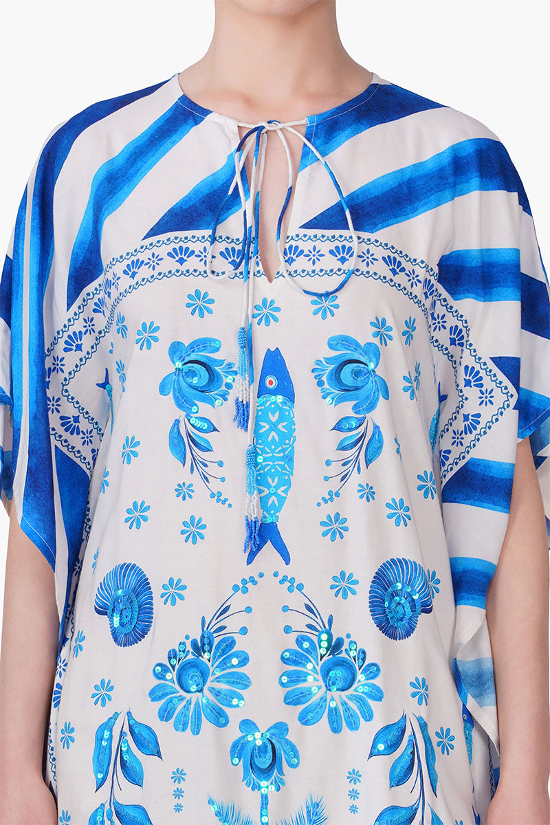 Porcelain Tide Fish Embellished Kaftan