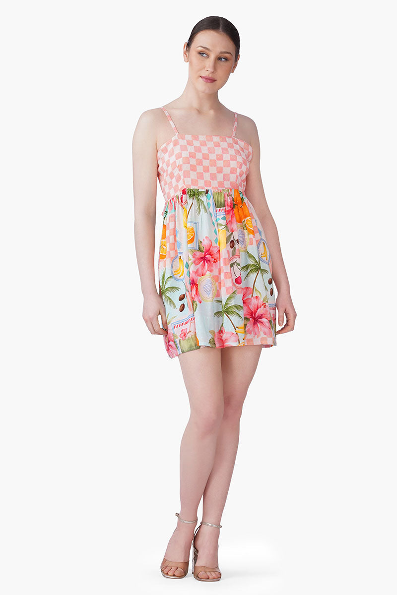 Hibiscus Fruit Print Summer Short Dress