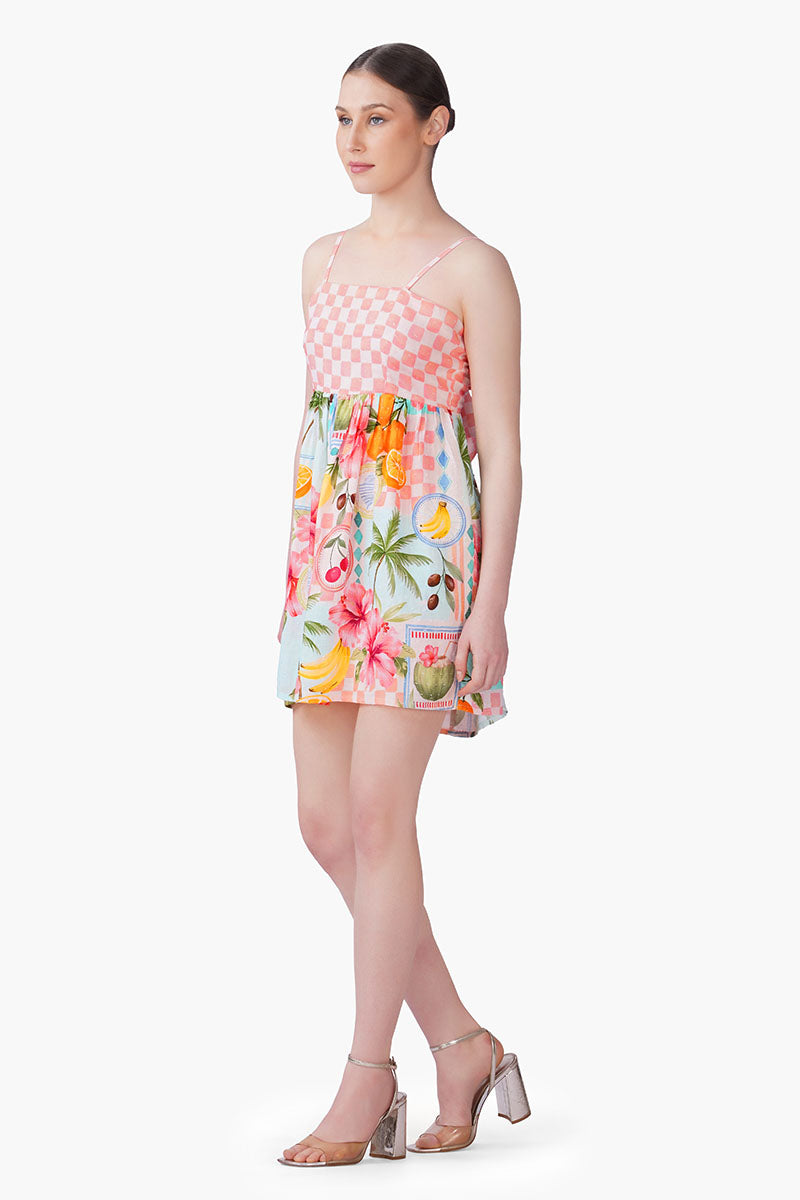 Hibiscus Fruit Print Summer Short Dress